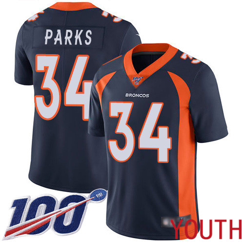 Youth Denver Broncos 34 Will Parks Navy Blue Alternate Vapor Untouchable Limited Player 100th Season Football NFL Jersey